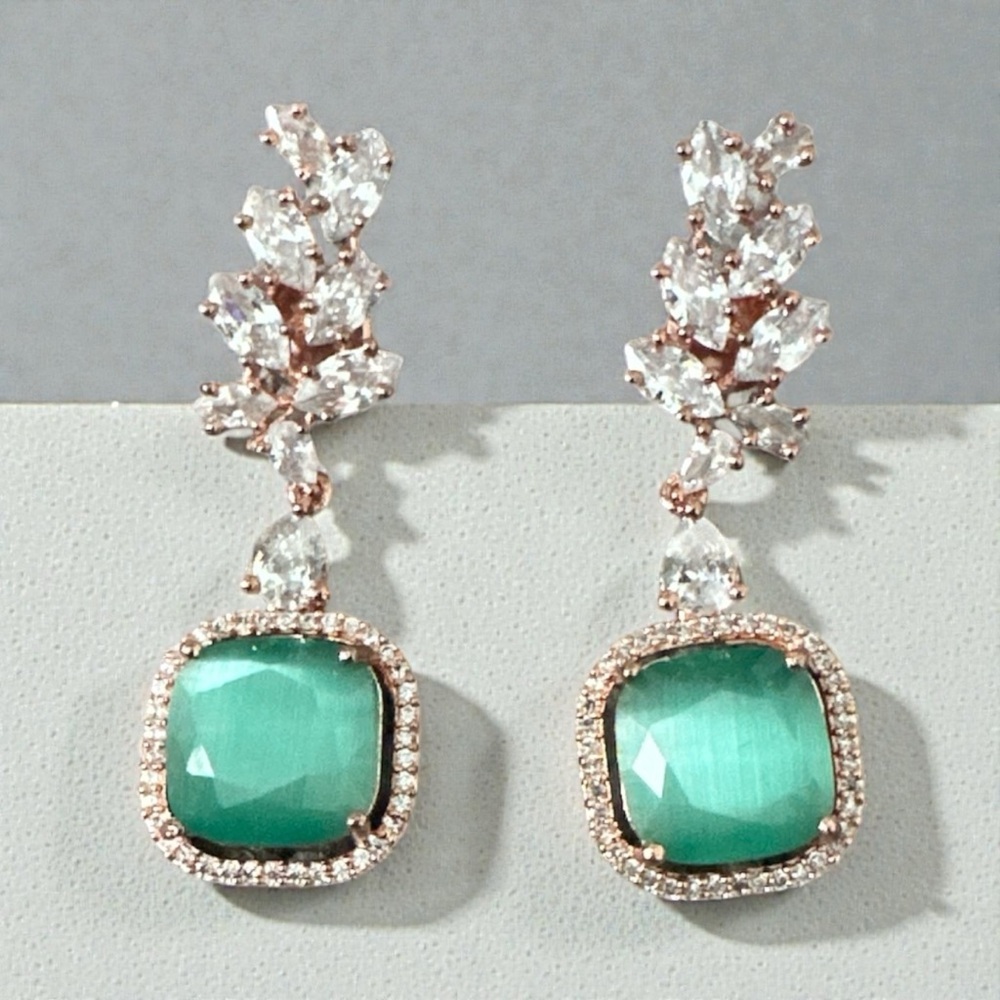 Elegant Green and Rose Gold Drop Earrings